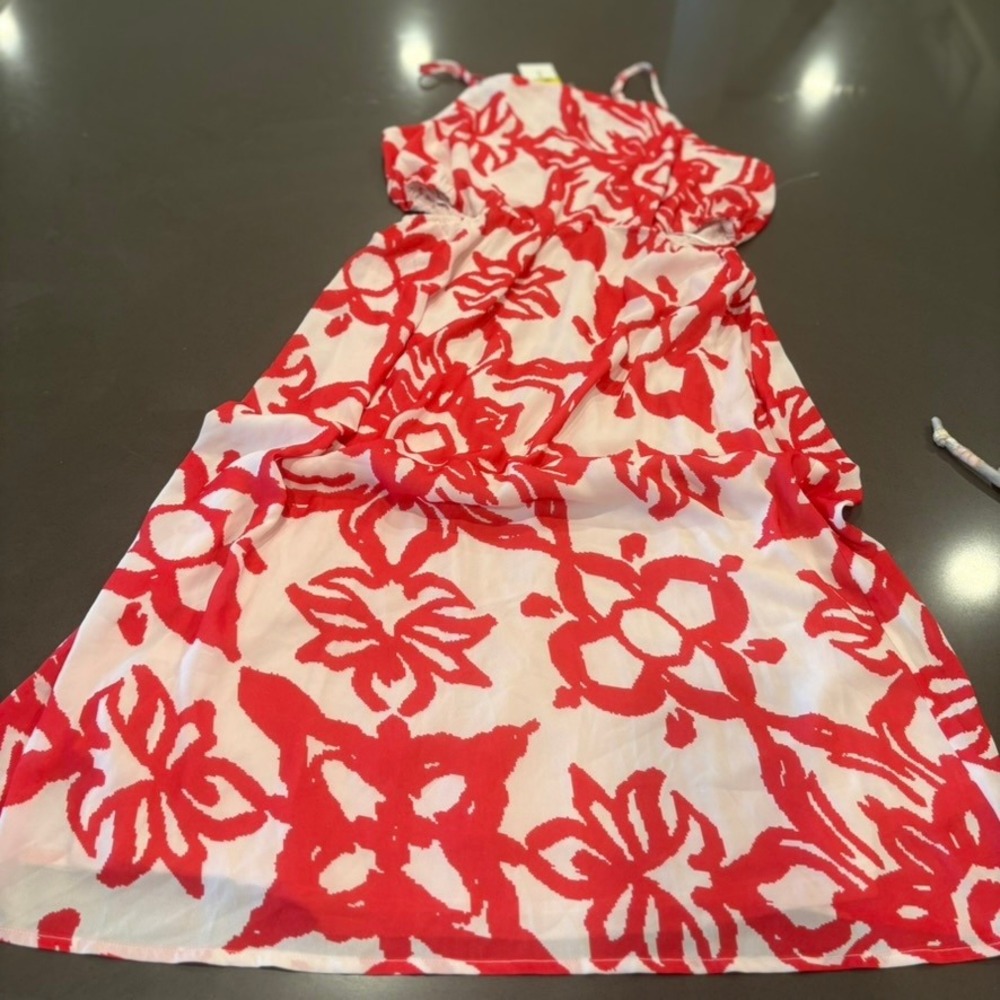 Collective Concepts Red White Ikat Floral Cut Out Maxi Dress DSC9293-01 Womens M